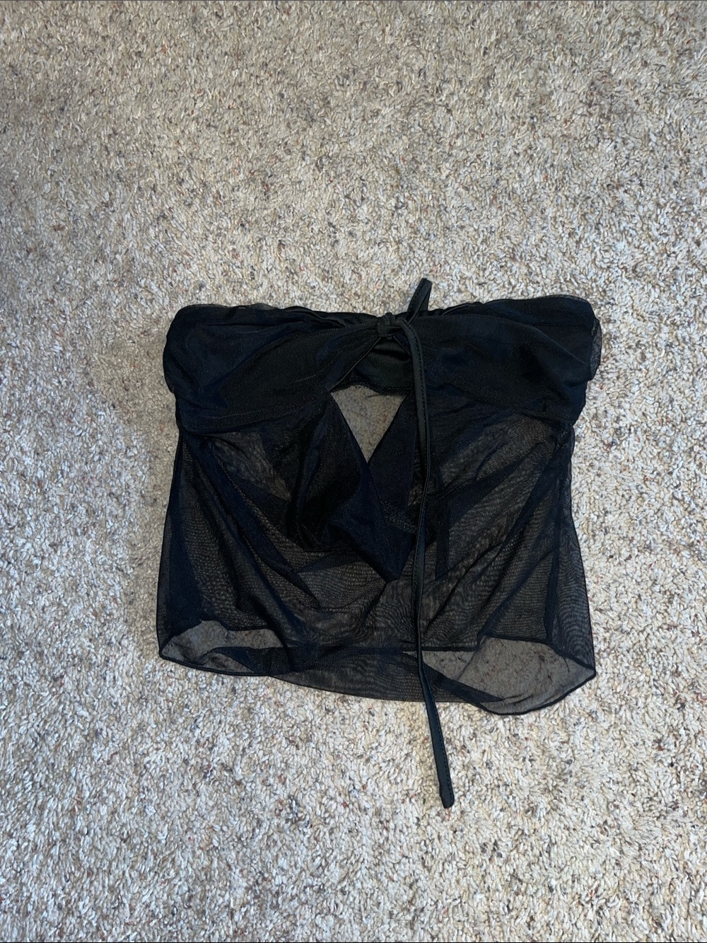Strapless Black Mesh Tie-Front Bustier Top